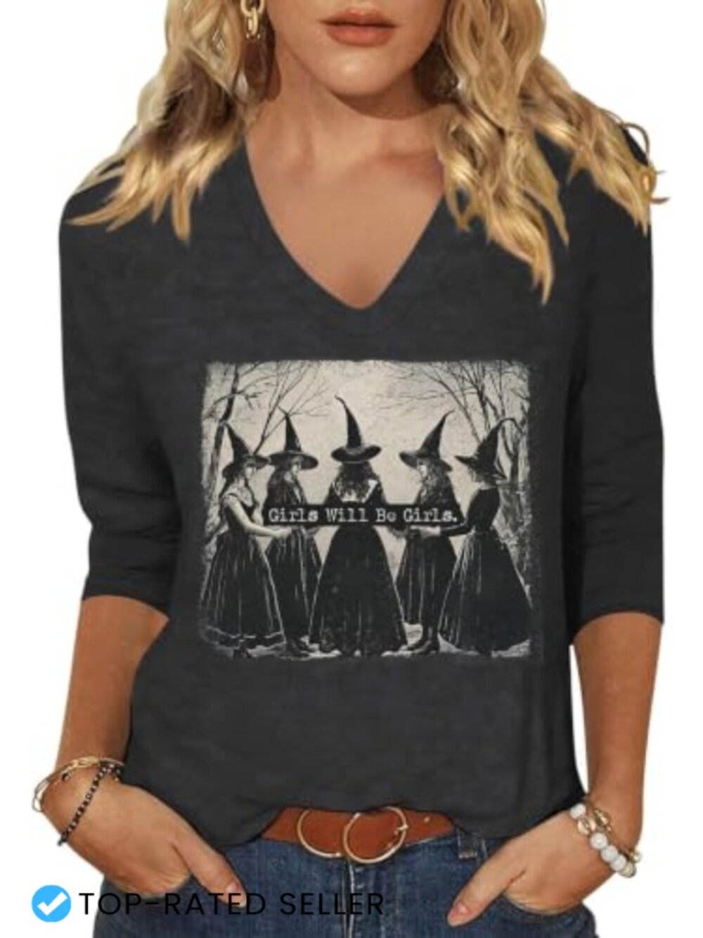 Women's 3/4 Sleeve Graphic Tee Fall Halloween
